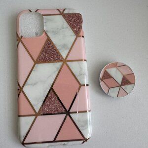 Marble Pink Geometric iPhone Case with Matching Grip Iphone 11